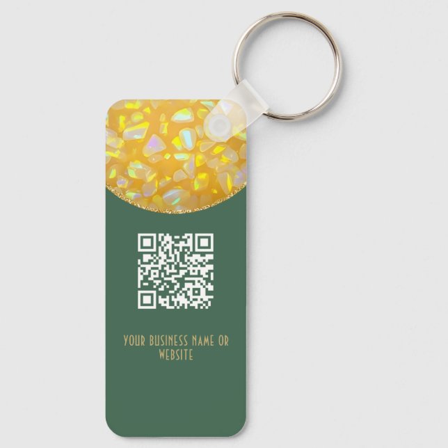 Grün | Eleganter falscher Glitter-QR-Code-Geschäft Schlüsselanhänger (Rückseite)