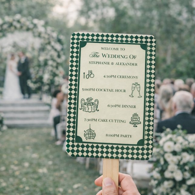 Grün & Elfenbein Old Money Hochzeitsprogramm Ablau Fächer (Von Creator hochgeladen)