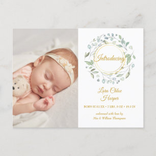 Grün Floral 4 Foto Baby Geburt Ankündigungspostkarte