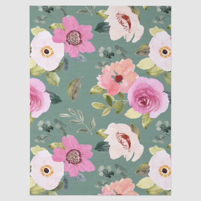 Grün & Floral  Seidenpapier (Vorderseite)