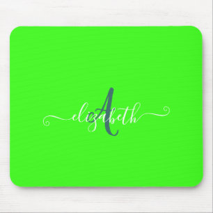 Grün fluoreszierendes Neon-Monogramm Mousepad