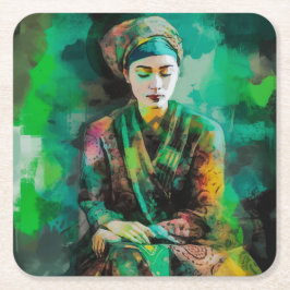 Grün-Frau Rechteckiger Pappuntersetzer