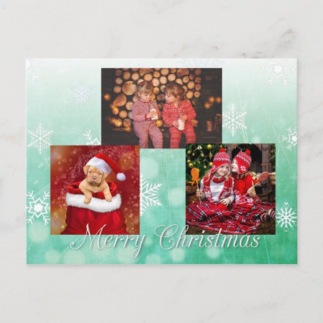 Grün frohe Weihnachten Personalisiertes Foto Postkarte (Vorderseite)