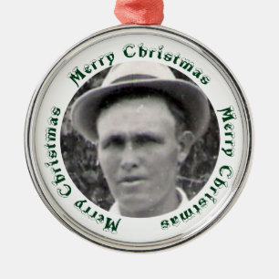Grün fröhlicher Weihnachtstext umkreist Foto der F Ornament Aus Metall