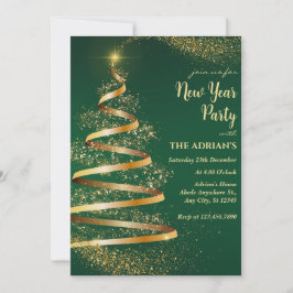 Grün funkelnde Weihnachtsbaume Neujahr Party Einladung