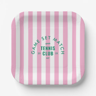 Grün Game Set Match Après Tennis Club Rosa Streife Pappteller