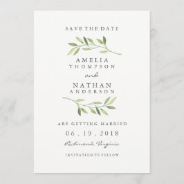 Grün gedecktes Blatt für die Hochzeit speichern da Save The Date