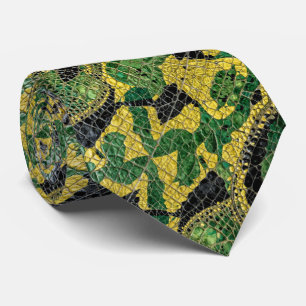 Grün Gelb Alligator Krokodil Drache Leder Krawatte