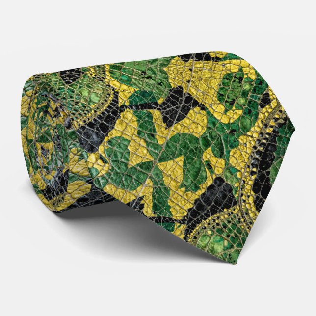 Grün Gelb Alligator Krokodil Drache Leder Krawatte (Gerollt)
