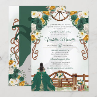 Grün & Gelb Eleganter Western Charro Quinceanera Einladung