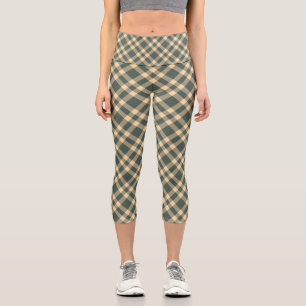 Grün Gelb Karomuster Capri Leggings