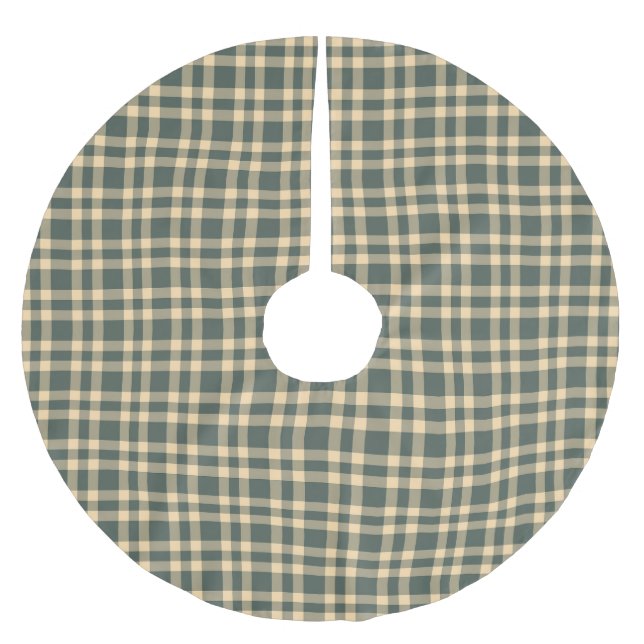 Grün Gelb Karomuster Polyester Weihnachtsbaumdecke (Vorderseite)