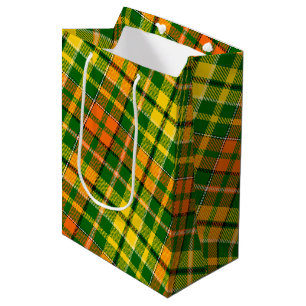 Grün Gelb Orange Kariert Tartan Design  Mittlere Geschenktüte