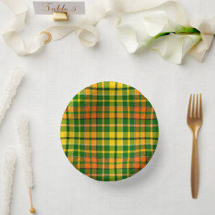Grün Gelb Orange Kariert Tartan Design Pappteller