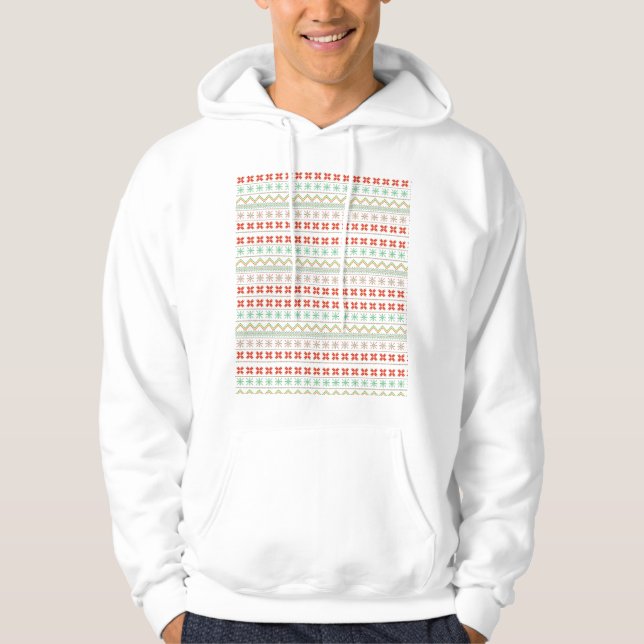 Grün-Gelb-Rot-Pixel-Strickmuster Hoodie (Vorderseite)