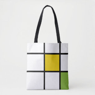 Grün Gelb und Schwarz im Mondrian-Stil Tasche