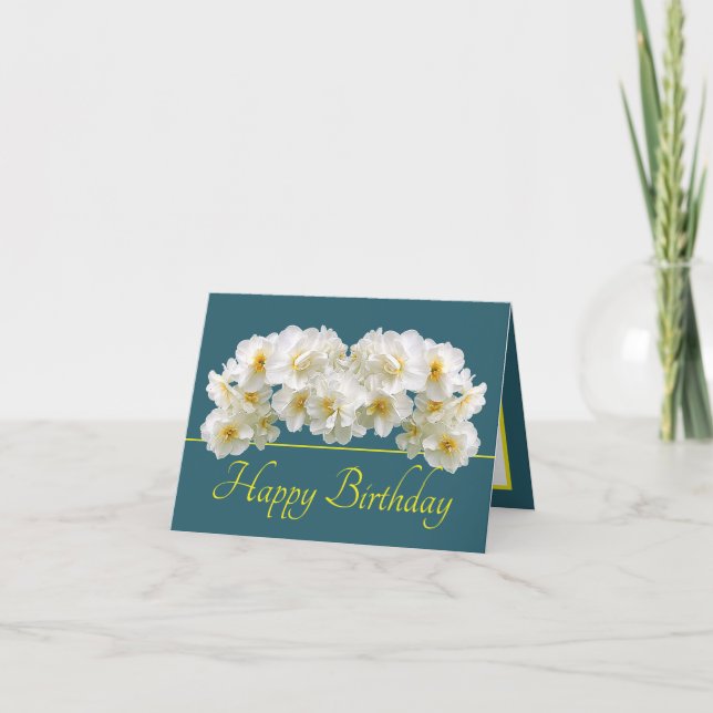 Grün-Gelb-Weiße Daffodil Bouquet Happy Birthday Karte (Vorderseite)
