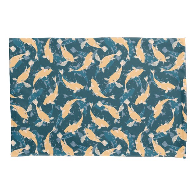 Grün-Gelb-Wiederholungsmotiv | Koi Fish Pattern Kissenbezug (Vorderseite)
