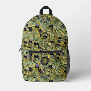 Grün Gelbe Alligator Krokodil Leder Monogramm  Bedruckter Rucksack