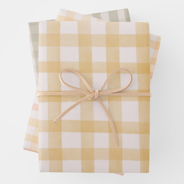 Grün Gelbe Aquarell-Gingham  Geschenkpapier Set (Beispiel)