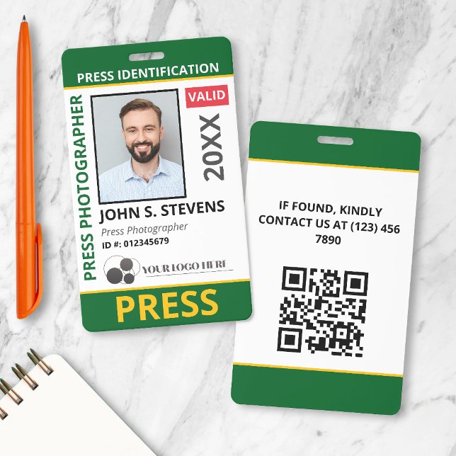 Grün Gelbe Foto- und Logopresse-ID-QR-Code Ausweis (Von Creator hochgeladen)