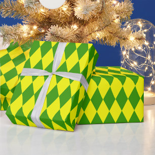 Grün Gelbe Harlekin-Karomuster  Geschenkpapier