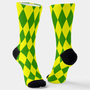 Grün Gelbe Harlekin-Karomuster Socken