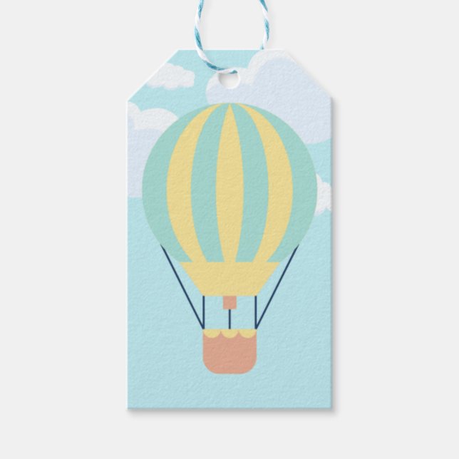 Grün-Gelbe Heißluftballon im Himmel Geschenkanhänger (Vorderseite)