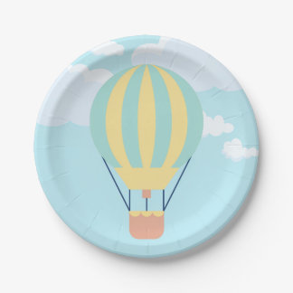 Grün-Gelbe Heißluftballon im Himmel Pappteller