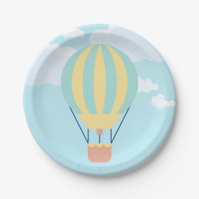 Grün-Gelbe Heißluftballon im Himmel Pappteller (Vorderseite)