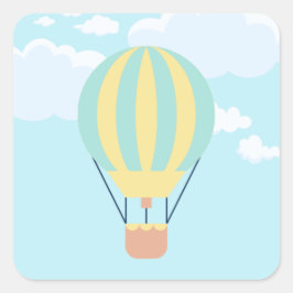 Grün-Gelbe Heißluftballon im Himmel Quadratischer Aufkleber