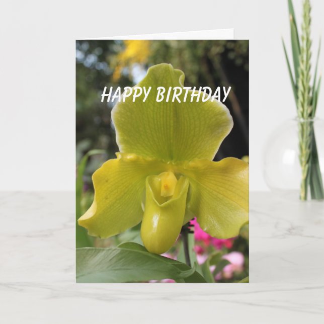 grün-gelbe orchid Blume zum Geburtstag Karte (Vorderseite)