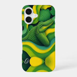 Grün Gelber Alligator Krokodil Drache Monogramm iPhone 16 Hülle