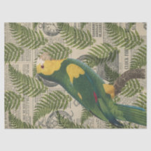 Grün-Gelber Papagei auf Blätter Decoupage