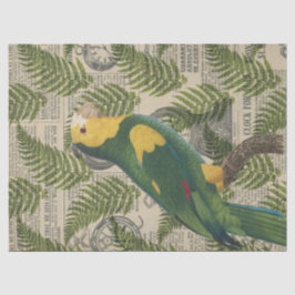 Grün-Gelber Papagei auf Blätter Decoupage Seidenpapier