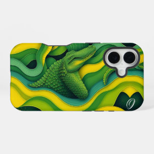 Grün Gelbes Alligator Krokodil Drache Monogramm iPhone 16 Hülle