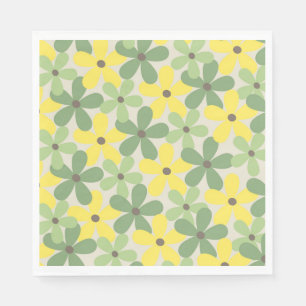 Grün Gelbes Retro Y2K 70er Blumenmuster Serviette