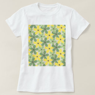 Grün Gelbes Retro Y2K 70er Blumenmuster T-Shirt