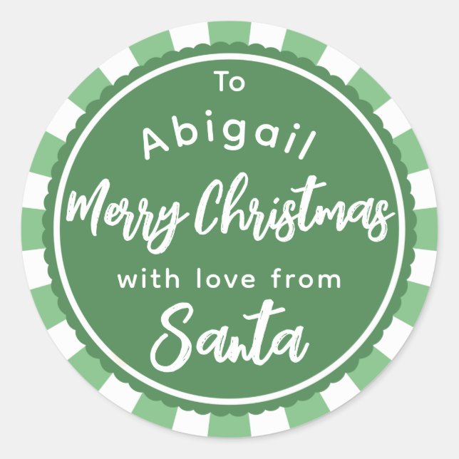 Grün gestreift Von Weihnachtsgeschenk-Aufkleber Runder Aufkleber (Vorderseite)