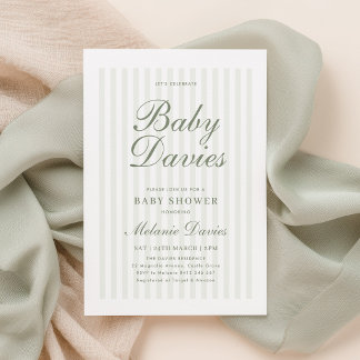 Grün gestreifte Babyparty - geschlechtsneutral Einladung