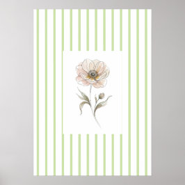 Grün gestreifter Aquarell-Rosen-Wandkunst-Druck Poster