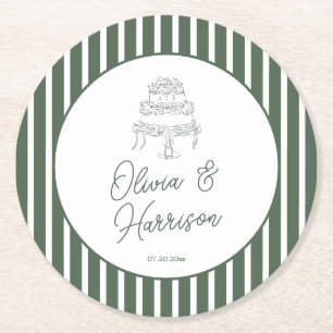 Grün gestreifter preppy Cabana Hochzeit Papier Unt Runder Pappuntersetzer