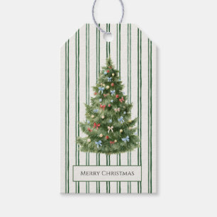 Grün gestreifter Weihnachtsbaum Geschenkanhänger