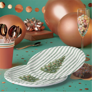 Grün gestreifter Weihnachtsbaum Pappteller