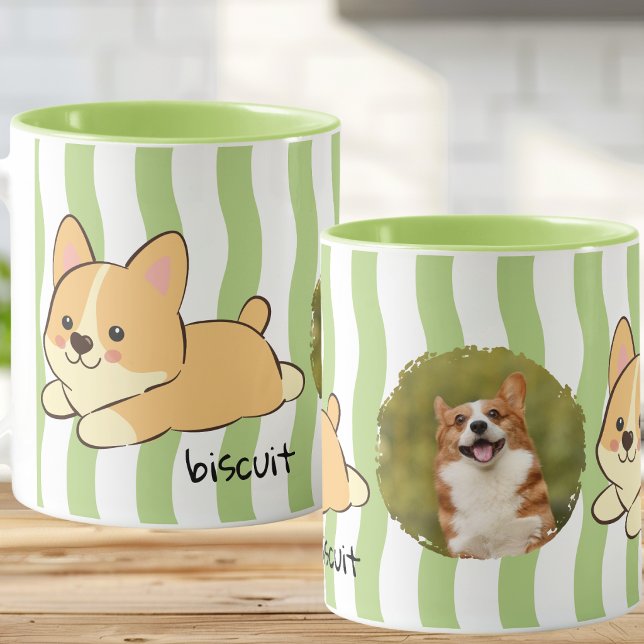 Grün gestreiftes Corgi-Fotomug-Design Tasse (Von Creator hochgeladen)