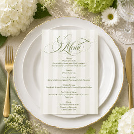 Grün gestreiftes elegantes Skript Hochzeitsmenü Einladung