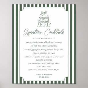 Grün gestreiftes Preppy Signature-Cocktails-Schild Poster