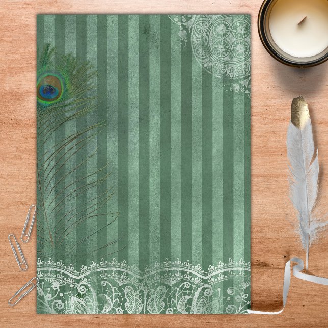 Grün gestreiftes Spitzen- und Feder-Scrapbook-Papi (Von Creator hochgeladen)