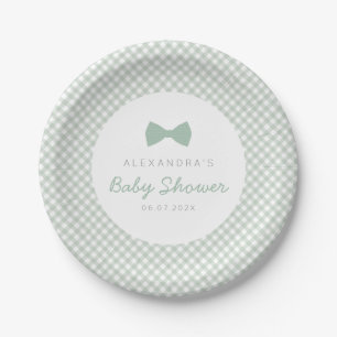 Grün-Gingham-Krawatte-Babydusche Pappteller