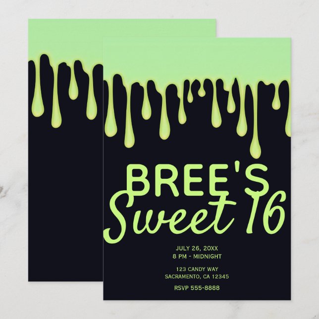 Grün glänzende Tropfen Driving Halloween Sweet 16  Einladung (Vorne/Hinten)